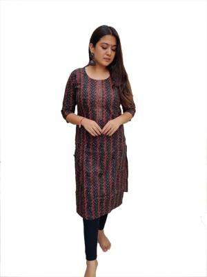 TAVAN Women Kalamkari Straight Kurta(Black)