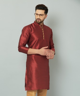 LEMONX Men Solid Straight Kurta(Maroon)