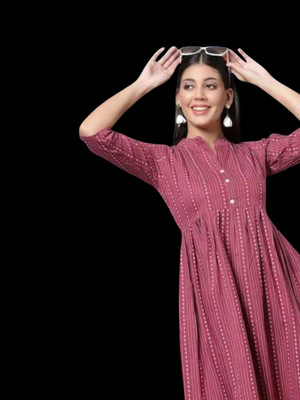 Houseofcommonv Women Printed A-line Kurta(Maroon)