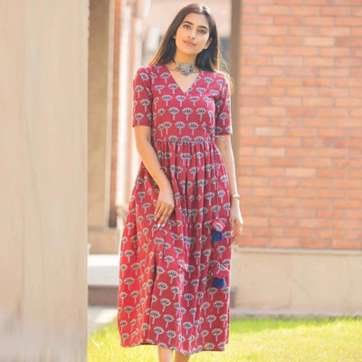 Kavita Creation Women Floral Print Anarkali Kurta(Maroon)