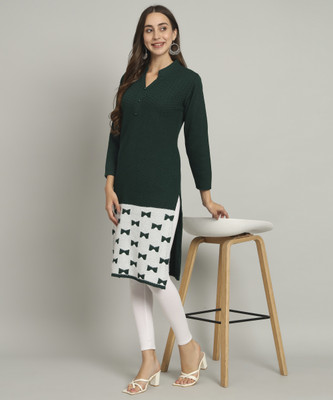 ZEPPI Women Printed Straight Kurta(Dark Green)