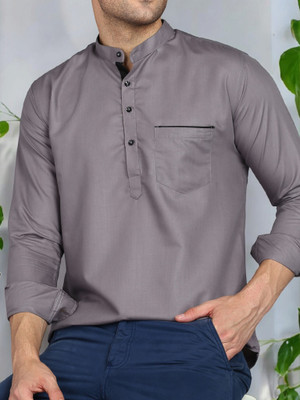 MILDIN Men Solid Straight Kurta(Grey)
