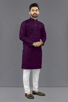 Shree Dutt Creation Men Solid Straight Kurta(Purple)