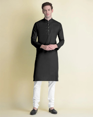 JENJEE FASHION Men Embroidered Straight Kurta(Black)