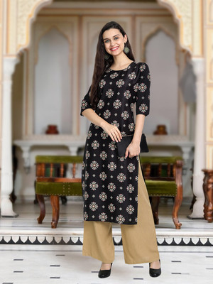 Moda Rapido Women Printed A-line Kurta(Black)