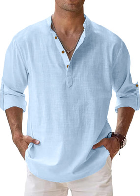 SHOPYCLICK Men Solid Straight Kurta(Light Blue)