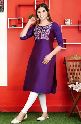 raamratan Women Embroidered A-line Kurta(Purple, White)