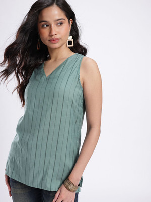 Anouk Rustic Women Striped Straight Kurta(Blue)