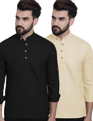 VIMASUTI Men Solid Straight Kurta(Beige)
