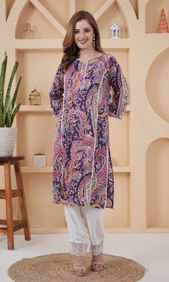 Queenslifestyle Women Paisley A-line Kurta(Purple)
