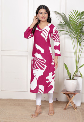 NEXTWEAR Women Abstract A-line Kurta(Red)