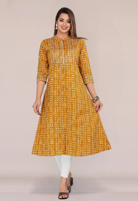 Kannahi Women Printed A-line Kurta(Yellow)