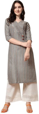 MADHAVFASHIOON Women Striped Ethnic Dress Kurta(Grey)