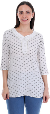 Fiza Women Printed Tunic Kurta(White)