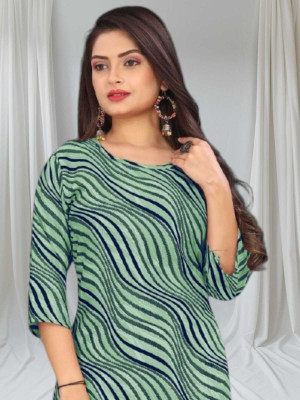shilpa synthetic Women Printed Flared Kurta(Green)