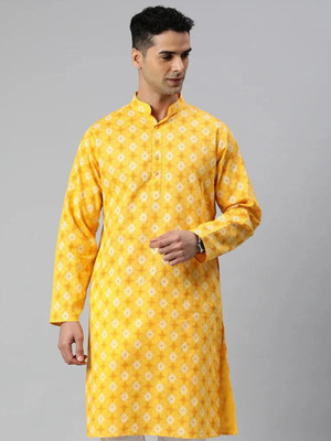 Colorbenz Men Printed Straight Kurta(Yellow)