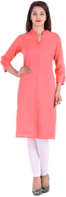 HouseOfCommon Women Solid Straight Kurta(Pink)