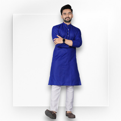 Svatantra Men Solid Straight Kurta(Dark Blue)