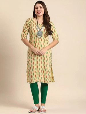 SZN Women Printed A-line Kurta(Yellow)