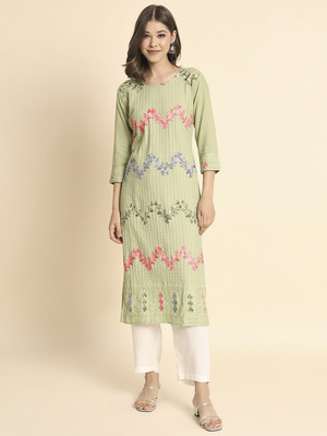 Sofisty Women Embroidered Straight Kurta(Light Green)