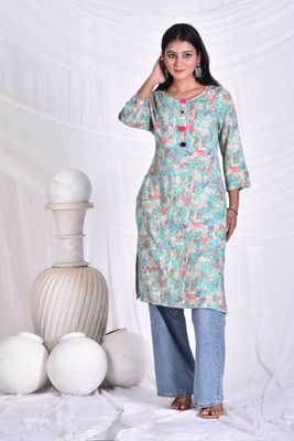 rashmi shree creation Women Printed Straight Kurta(Blue)