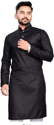 KURTAA Men Solid Straight Kurta(Black)