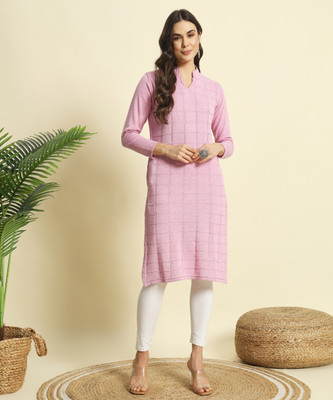 DRESSBASE Women Self Design Straight Kurta(Pink)