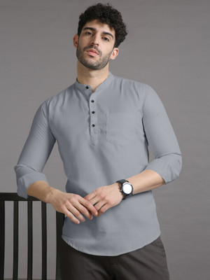 NTIFIC Men Solid Straight Kurta(Grey)
