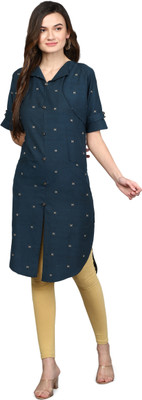 ANUSHIL Women Printed Straight Kurta(Blue)