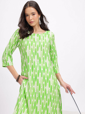 Anouk Rustic Women Printed Straight Kurta(Green)