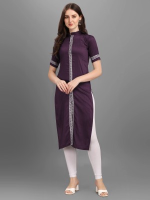 yeoja creation Women Embroidered Straight Kurta(Purple, White)