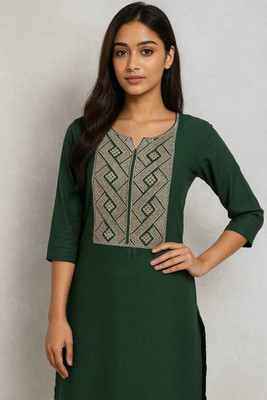 ThestyleLoom Women Printed Straight Kurta(Black)