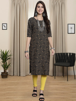 1 Stop Fashion Women Printed A-line Kurta(Black)