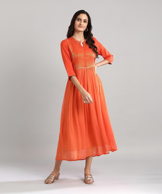 Aurelia Women Woven Design Anarkali Kurta(Orange)