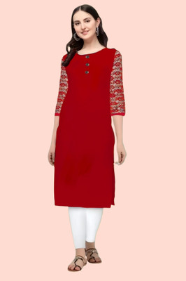 HouseOfCommon Women Solid A-line Kurta(Red)