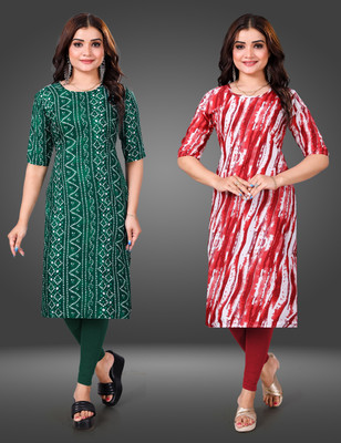 MOBHISA Women Printed Straight Kurta(Red)