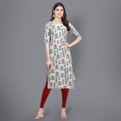 1 Stop Fashion Women Printed Straight Kurta(Grey)