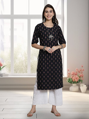 EthnicBasket Women Printed A-line Kurta(Black)