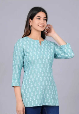 STEP QUEEN Women Printed Straight Kurta(Blue)