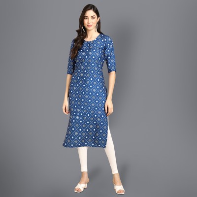 1 Stop Fashion Women Printed Straight Kurta(Blue)