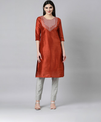 SAMHITAS Women Woven Design A-line Kurta(Maroon)