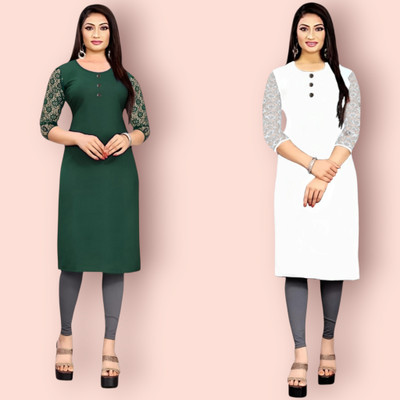 HouseOfCommon Women Solid Straight Kurta(Multicolor)