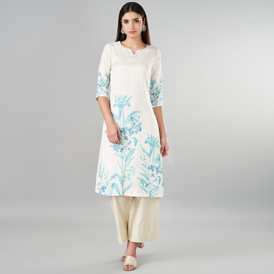 Rangmanch by Pantaloons Women Printed A-line Kurta(White)