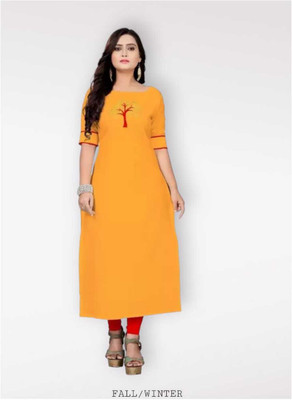 VEDETHNICS Women Solid A-line Kurta(Yellow)