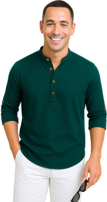 DENEEJA Men Self Design Straight Kurta(Green)