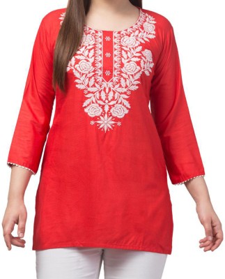 Madha Production Women Embroidered Straight Kurta(Maroon)