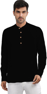 DaReal Men Solid A-line Kurta(Black)