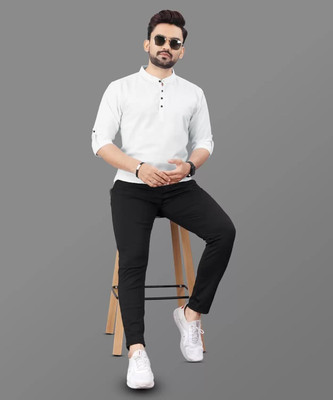 ORIFAB Men Solid Straight Kurta(White)