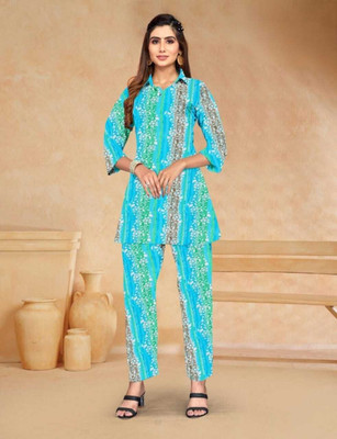 PickCell Women Embellished Tunic Kurta(Blue)