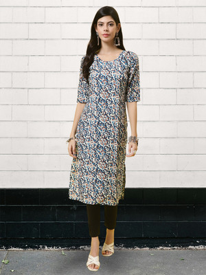 EthnicBasket Women Printed A-line Kurta(Blue)